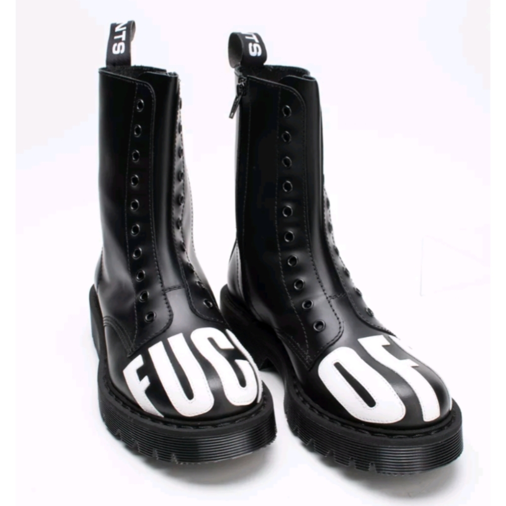 Vtmnts Leather Boots  Black and White Unisex Boots